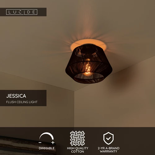 Lucide JESSICA - Flush ceiling light - Ø 30 cm - 1xE27 - Black - USP